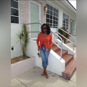 Orange Twisted Split-Hem Sweater top